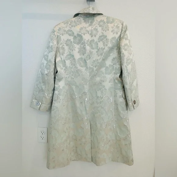 Banana Republic Flowery Blue and Silver Brocade Silk Coat - Picture 2 of 6